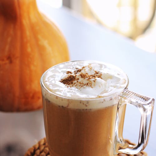 Clear Glass Mug With coffee pumpkin drink