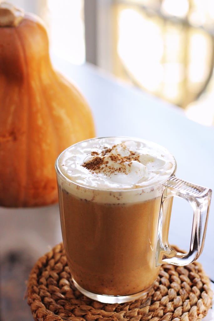 Clear Glass Mug With coffee pumpkin drink