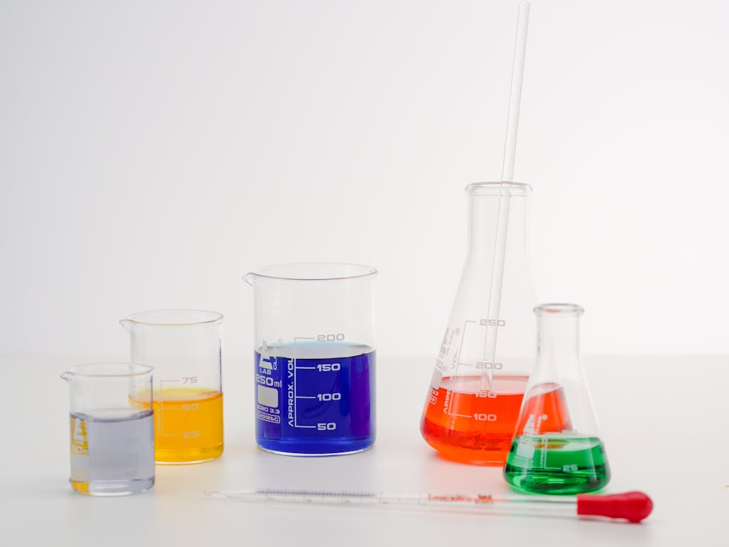 Colorful liquids in Laboratory Glasswares