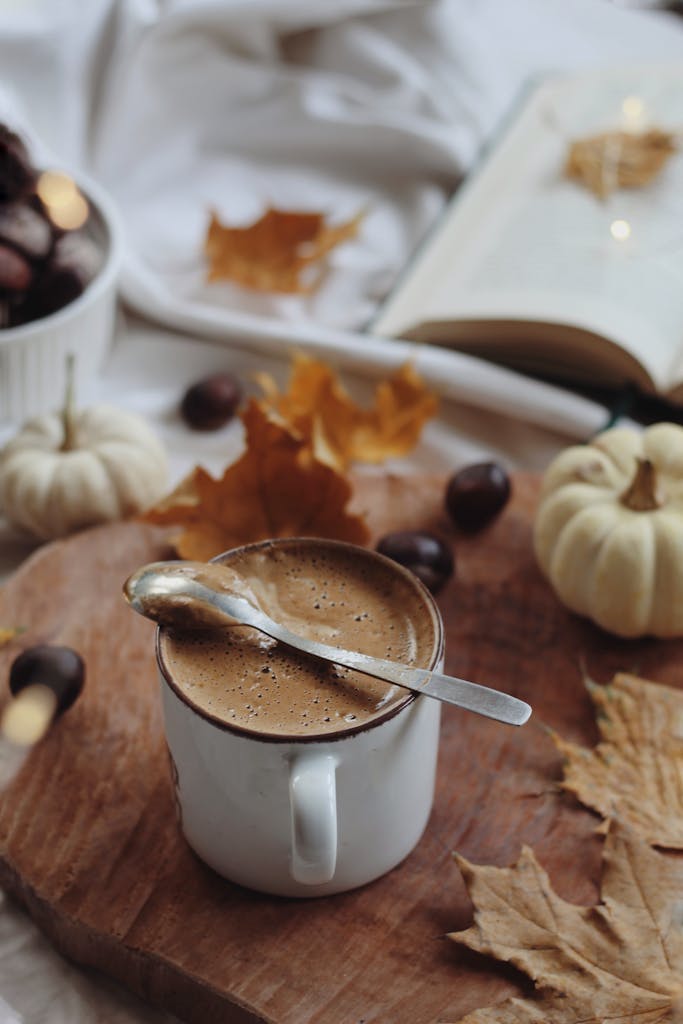 Cup of Hot Chocolate Drink on Wooden Board